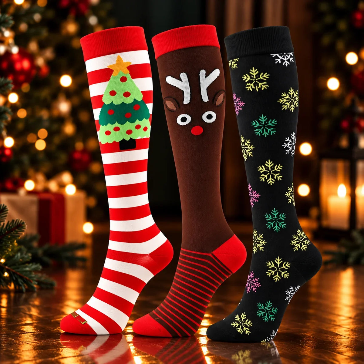 ErgiloJoyful- Stödstrumpor med julmotiv